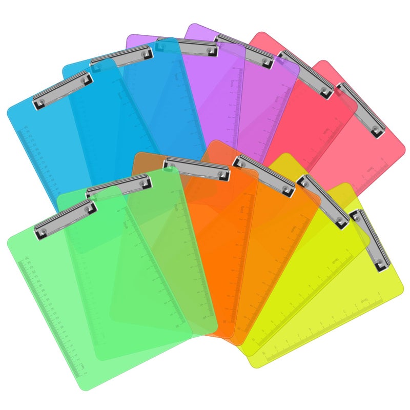 PANDRI Plastic Clipboards  PANDRI 12 Pack Clear Colored Clipboards  Low Profile Clip Board 12.5 x 9 Inch Standard Letter Size  Office Supplies Classroom - Image 1